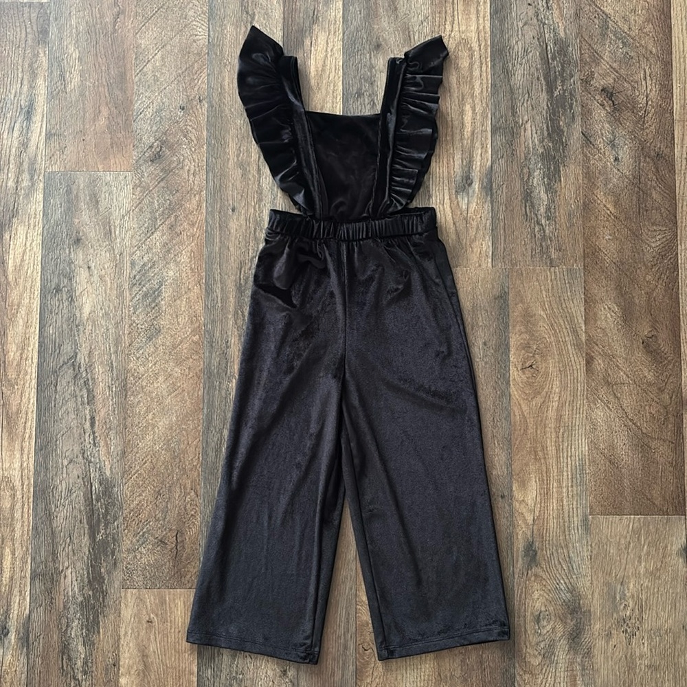 Zara Black Ruffle-Strap Velvet Jumpsuit